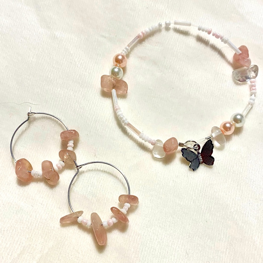 Bracelet & Hoop Earring Set || Rose Quartz, Citrine & Turquoise NWT